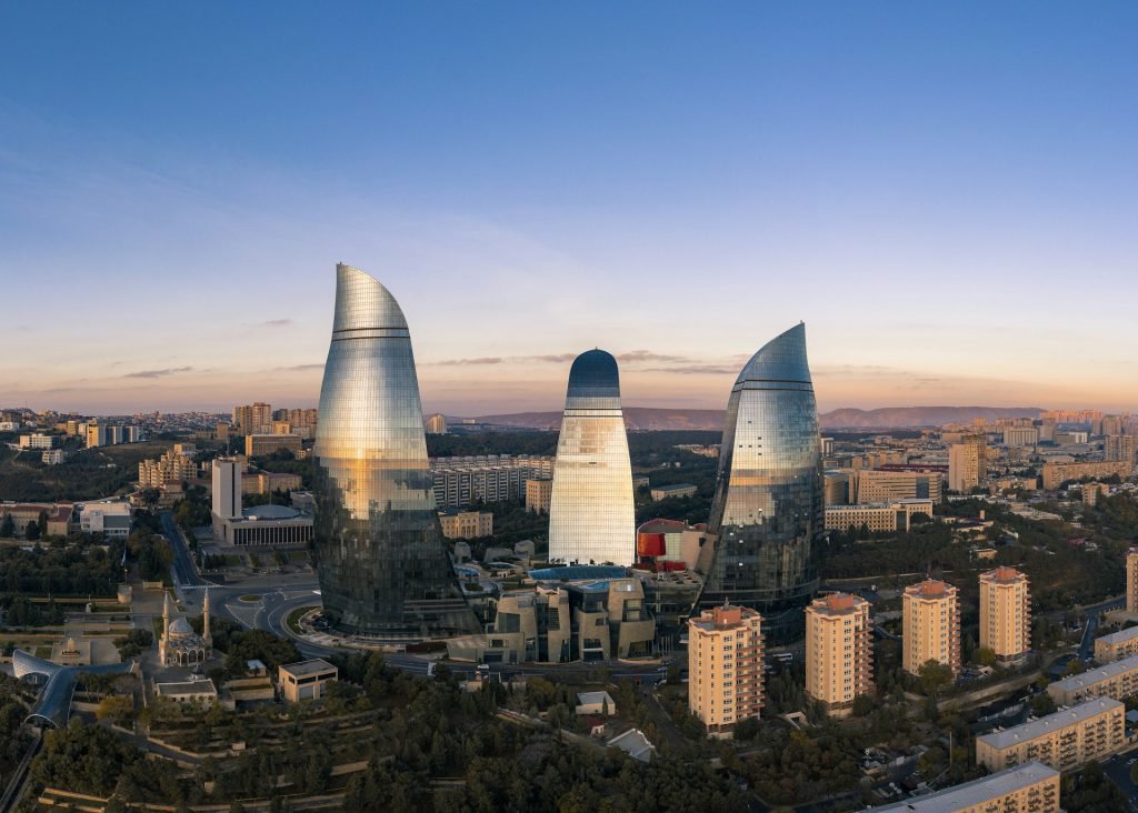 The Baku skyline with the Flame Towers