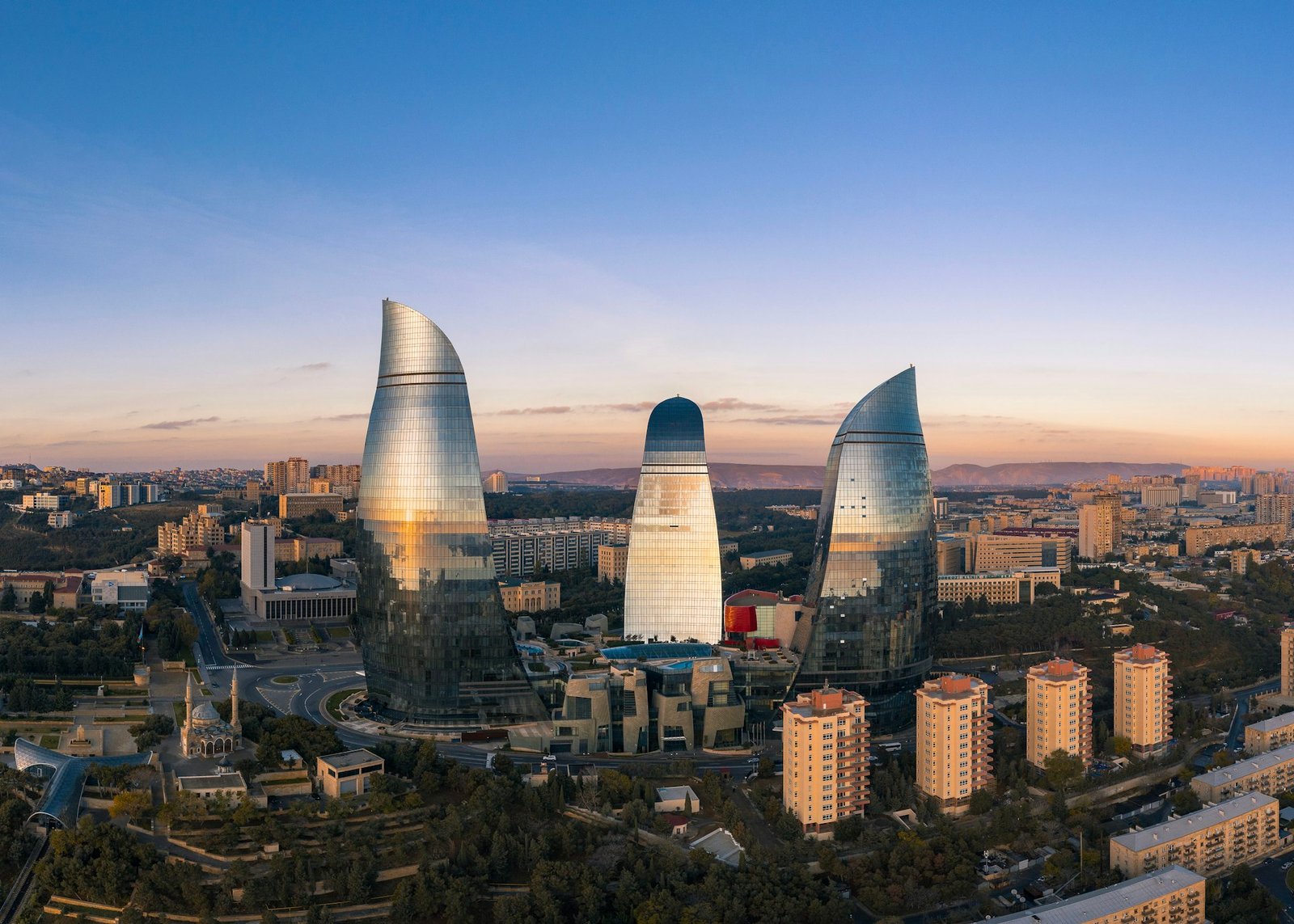 The Baku skyline with the Flame Towers